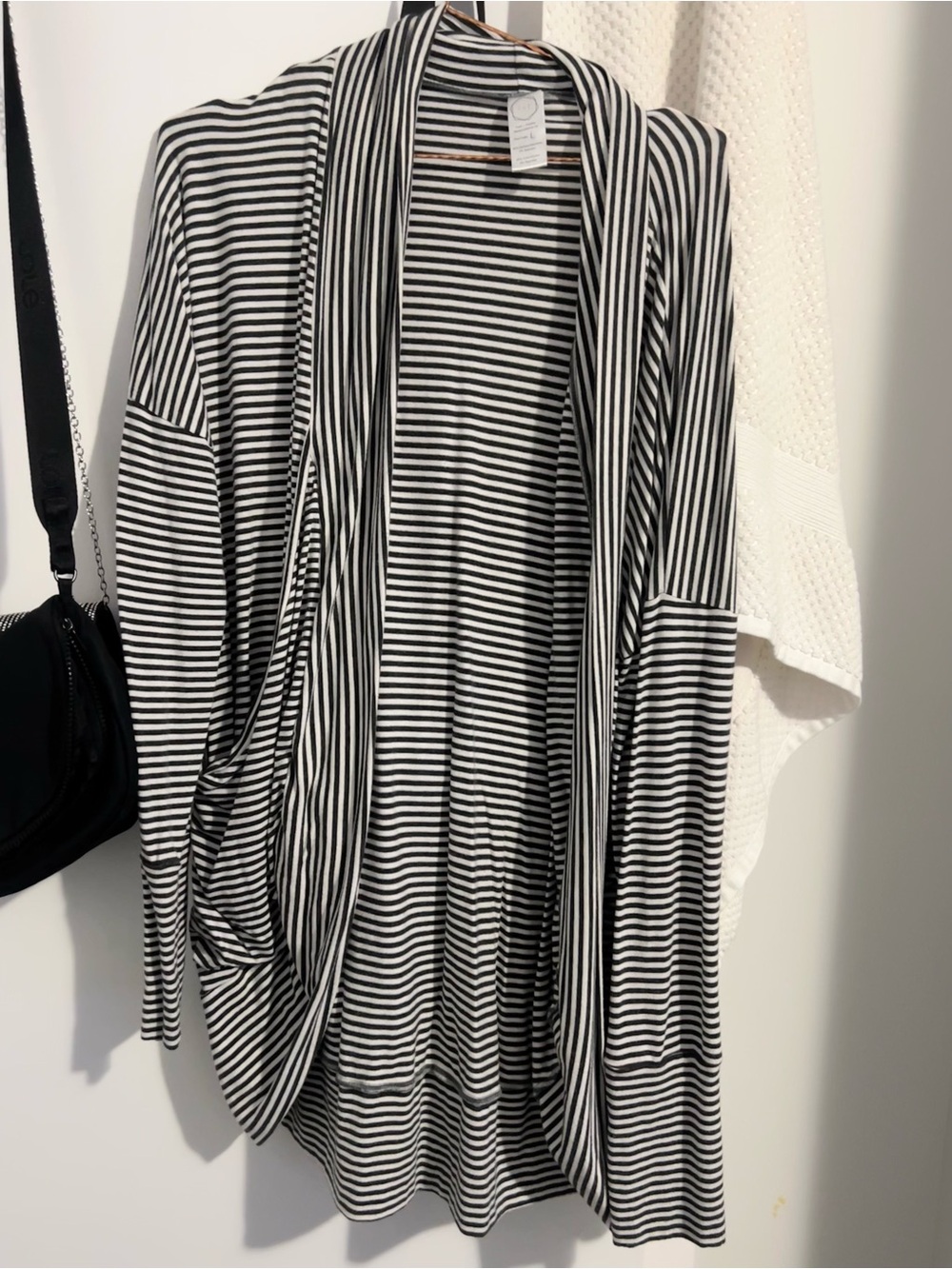 Striped Open-Front Women's Cardigan in Black and White